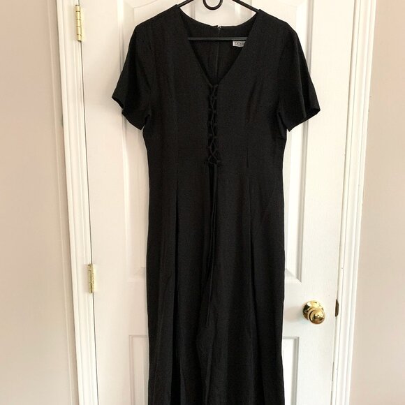 Vintage Black Lace-Up-Front Pant-Suit - Picture 1 of 2
